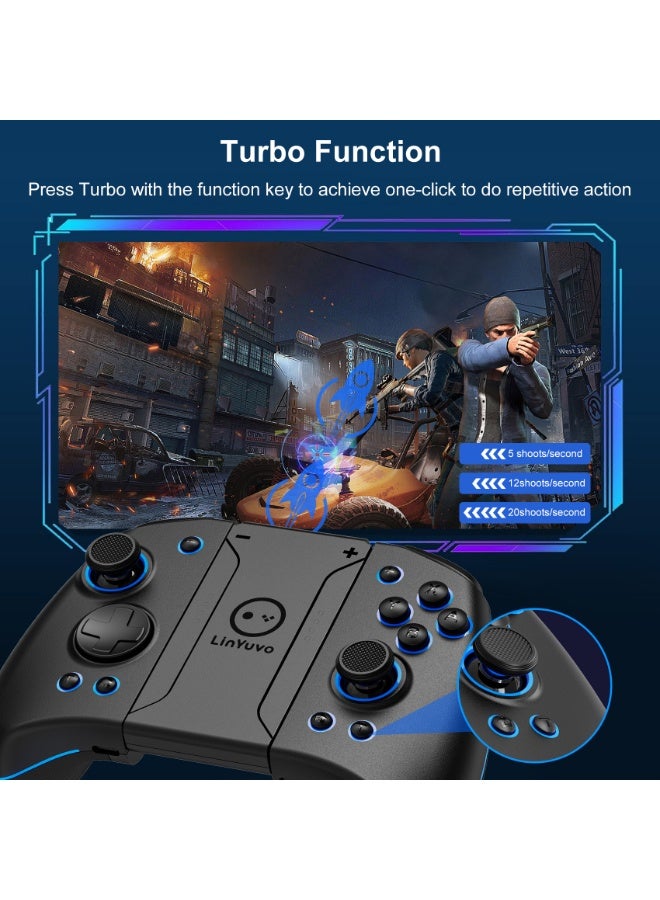 LinYuvo وحدة تحكم ألعاب بلوتوث Classic Joypad LinYuvo KS33 لجهاز Switch و Switch Lite و Switch OLED مع 8 ألوان من إضاءة RGB، عصا معدنية، جيروسكوب بستة محاور، وظيفة Turbo، اهتزاز مزدوج قابل للتعديل، وظيفة إيقاظ، تحكم بالحركة، انفجار سريع، بطارية 500mAh - Image 4